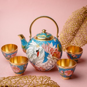 Сервиз чайный серебряный "Царевна-Лебедь" на 4 персоны, 5 предметов